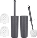 Topsky Toilet Brush,2 Pack Compact Toilet Brush & Holder Set,Plastic Round Barrel Loo Brush with 2 Replacement Toilet Brush Head,Durable for Bathroom Toilet,Dark Gray