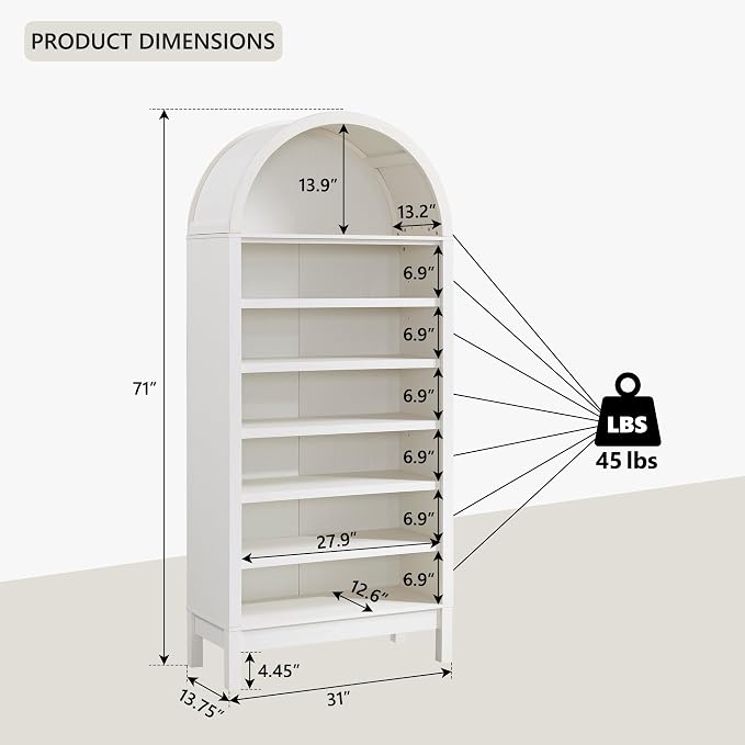 IFGET 71" Tall Arched Shoe Storage Cabinet, 7 Tiers 28 Pairs Wooden Shoe Rack with 3 Adjustable Shelves, Freestanding Shoe Closet Shelf Organizer for Entryway, Hallway, Living Room (Antique White)