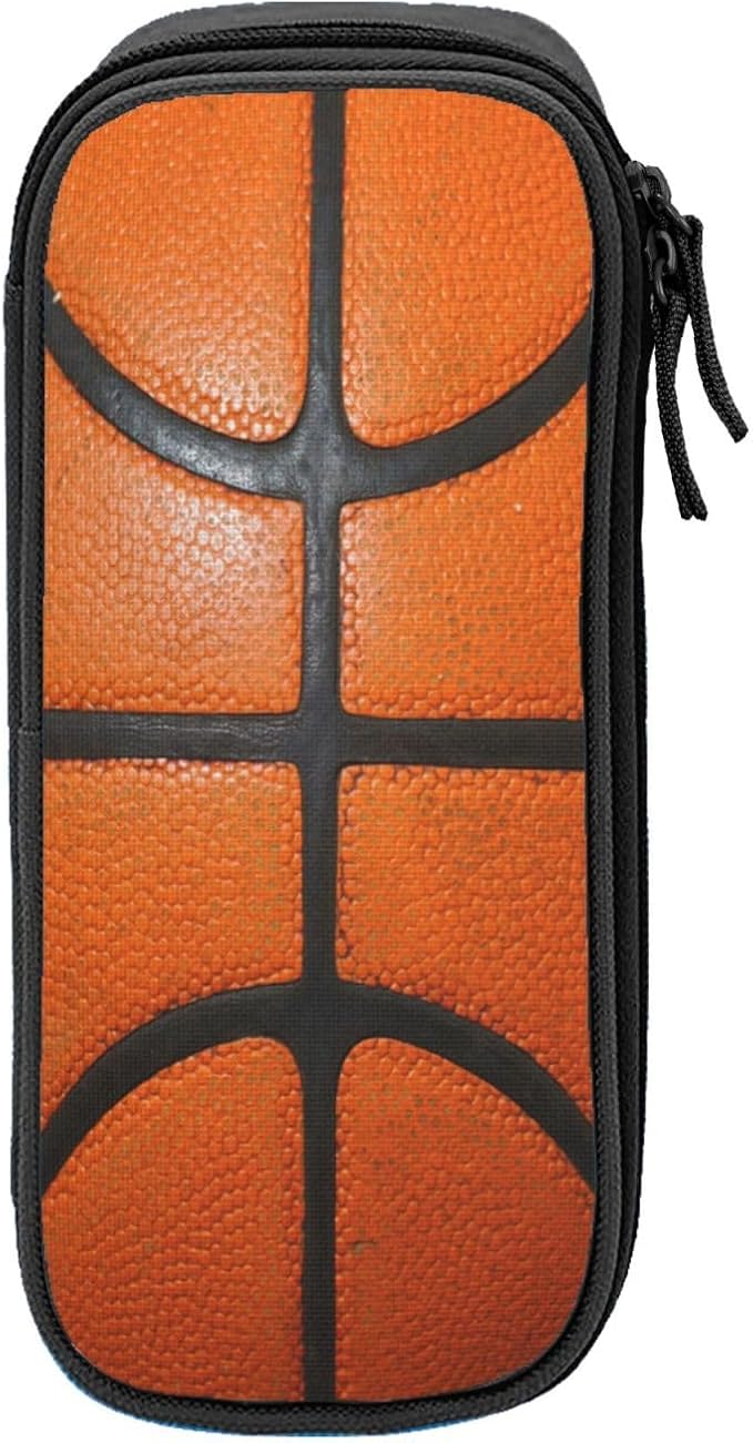 Perinsto Basketball Texture Pencil Case Big Capacity Multi Compartment Stationery Box Pencil Pouch Holder Desk Organizer For School Office Home