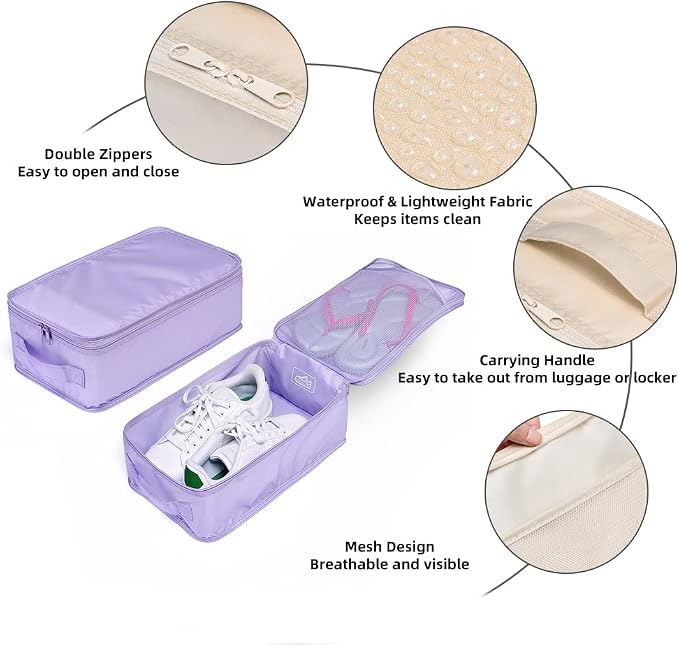 Travel Shoe Bags, Foldable Waterproof Shoe Pouches Organizer-Double Layer (4 Purple Shoe Bags)
