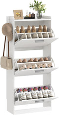 Shoe Cabinet Organizer with 2 Flip Drawers，Freestanding Shoe Rack Cabinet，Narrow Shoe Cabinet Storage for entryway，Foyer, Hallway, White UM2SC423W