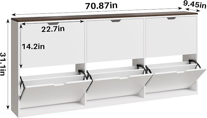 Mekminop 70.9" W Large Shoe Storage Cabinet with 6 Flip Drawers, White Shoe Organizer Cabinet for Up to 36 Pairs, Narrow Shoe Cabinet for Entryway, Hallway, Living Room