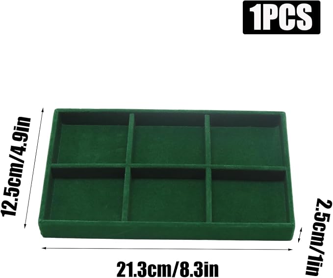 Velvet Jewelry Trays for Drawers, Dark Green Stackable Jewelry Drawer Organizer Inserts, Ring Earring Necklace Bracelet Holder Organizer Storage Display Tray with Removable Dividers, 6 Grids