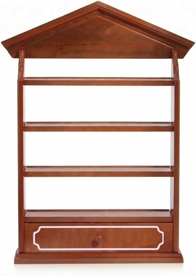 Chunful Vintage Spice Jar Wooden Rack with 4 Tier Hanging Spice Rack Wall Mounting Kitchen Storage Village Style Display Shelf for 24 Jar, Christmas Wedding Bridal Gift, Shelf Only(Classic)