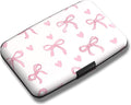 Maicican Credit Card Holder, Mini RFID Blocking Aluminum Wallet | Slim Metal Hard Case Travel Wallet ID Case for Women and Men, 4.3 x 2.9 Inches, Pink Bow