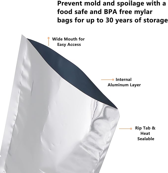 Heat Sealable Mylar Food Storage Bag,ULIFESTAR 5.5Mil Thicker Food Storage Pouches Oxygen Absorbers Vacuum Seal Airtight Packaging for Coffee Beans, Tea, Grains, etc(22 * 30cm/8.66 * 11.81'')