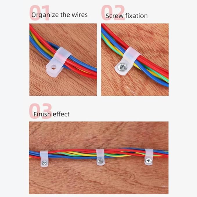 50Pcs 1 Inch R-Type Nylon Cable Clamps for Cable Wire Management | Durable Nylon Material, R-Shape Cable Holder, 1 Inch Opening Size, Multi-Hole Mount Base, Neat Wire Organization