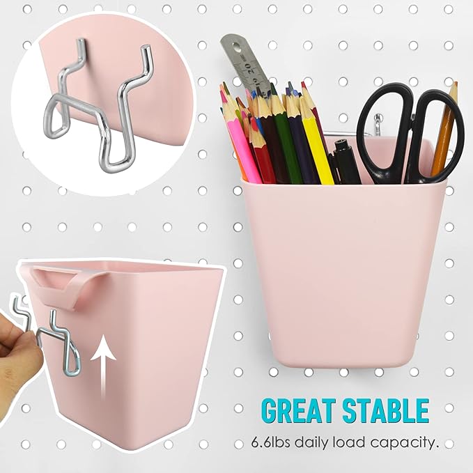 G.CORE Large Pegboard Cups Peg Board Storage Bin 6 Pack with Hooks, Square Box Shape Pegboard Cup Holder Accessories for Garage Workbench/Craft Room/Office/Playroom/Home Kitchen Organization (Mixed) | Big Open-Mouth Cups, 1/8" 1/4" Pegboard Organizer A...