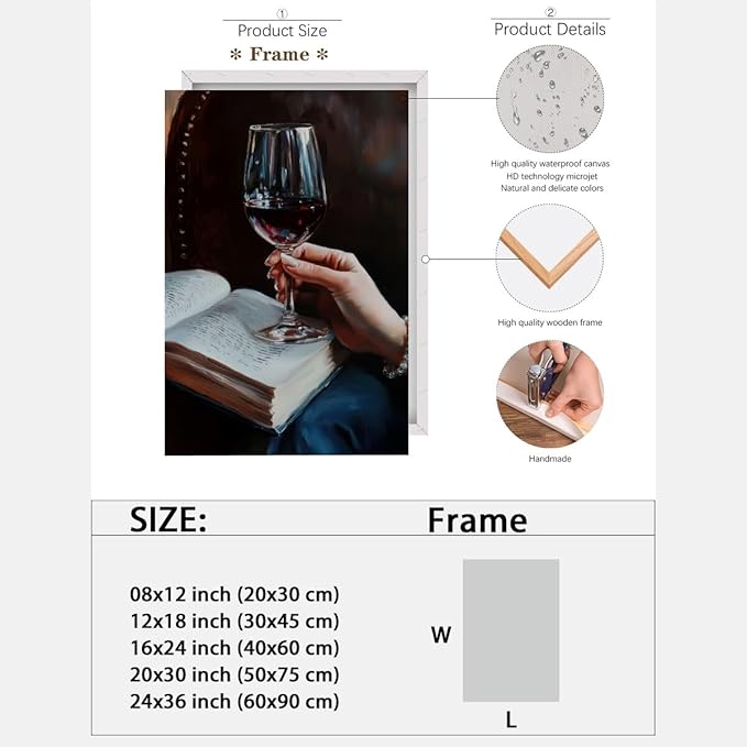 Wine and Book Girl Reading With Drink Art Aesthetic Poster Canvas Wall Art Decoration Living Room Home Decor Bedroom Decoration Poster Framed8x12inch