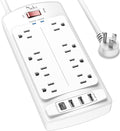 6FT Surge Protector Power Strip, Nuetsa Extension Cord with 8 Outlets and 4 USB Ports, 6 Feet Power Cord, 2700 Joules, ETL Listed, White