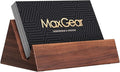 MaxGear Walnut Wood Business Card Holder | Wooden Desk Organizer for Storing & Displaying Business Cards, Elegant Mountain Design with Non-Slip Base for Office