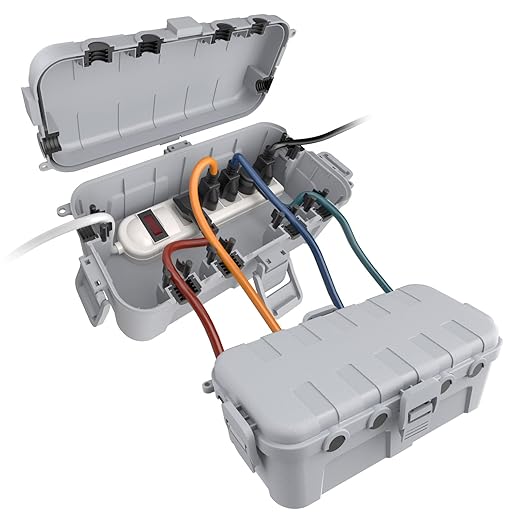 Flemoon [2 Pack] Outdoor Electrical Box Waterproof, Medium Weatherproof Electrical Box (11.5x5.2x4 inch) w/6 Cable Entry Ports, Extension Cord Cover for Power Strip, Plug, Holiday Light, Light Grey | Electrical Box (11.5x5.2x4inch) w/6 Cable Entry Port...