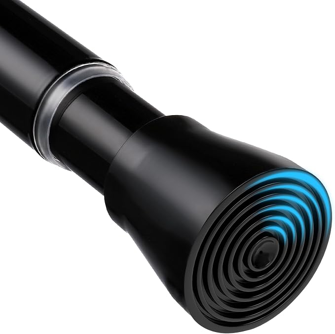 MEXAU 1 Pack Black Shower Curtain Rod 18 To 26 Inch Tension Shower Rod For Bathroom 7/8" Adjustable Spring Curtain Rod No Drilling Spring Rod Black Tension Curtain Rods for Windows Doorway Closet