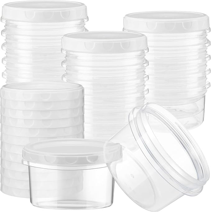 Sieral 16 Pack 8 oz Freezer Containers with Lids Reusable Deli Freezer Storage Containers Stackable Plastic Thick Twist Top Jars for Takeout Food Round Wide Mouth Lunch Snack (White)