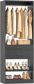 Unikito 25" W x 80" H Closet Organizer Storage with Hanging Rod and 2 Wooden Drawer, Adjustable Angled Shoes Rack, Sturdy Garment Racks, Walk-in Closet Tower for Bedroom, Mudroom, and Entryway, Black