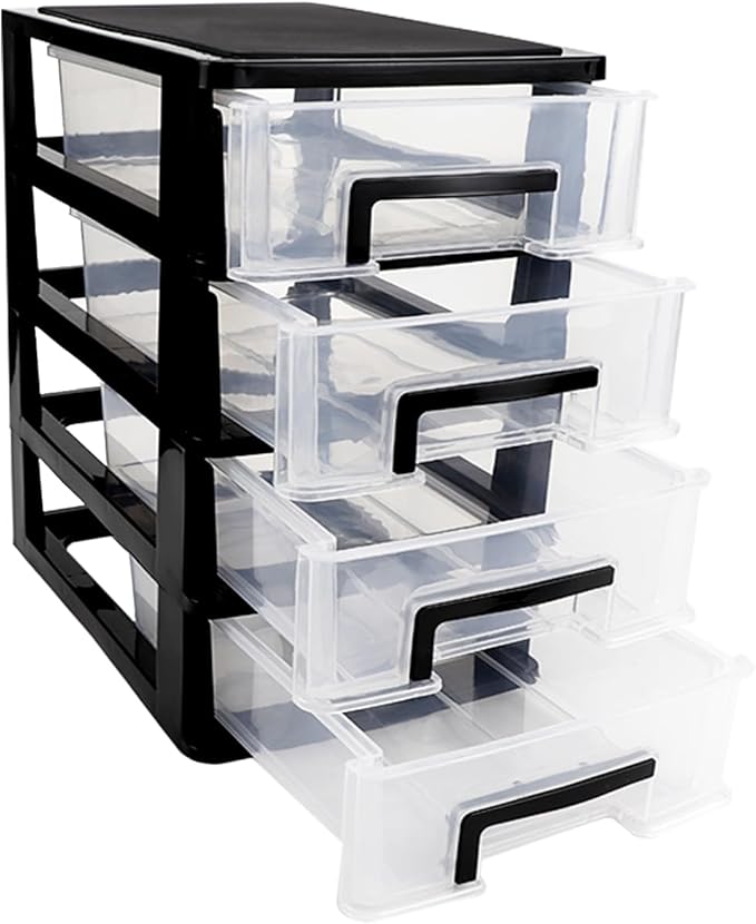 4 Tier Plastic Drawer Organizer Storage Box for Desk, Cosmetics, Jewelry, Office Supplies, Home Organization (8.46" x 5.9" x 9.84")
