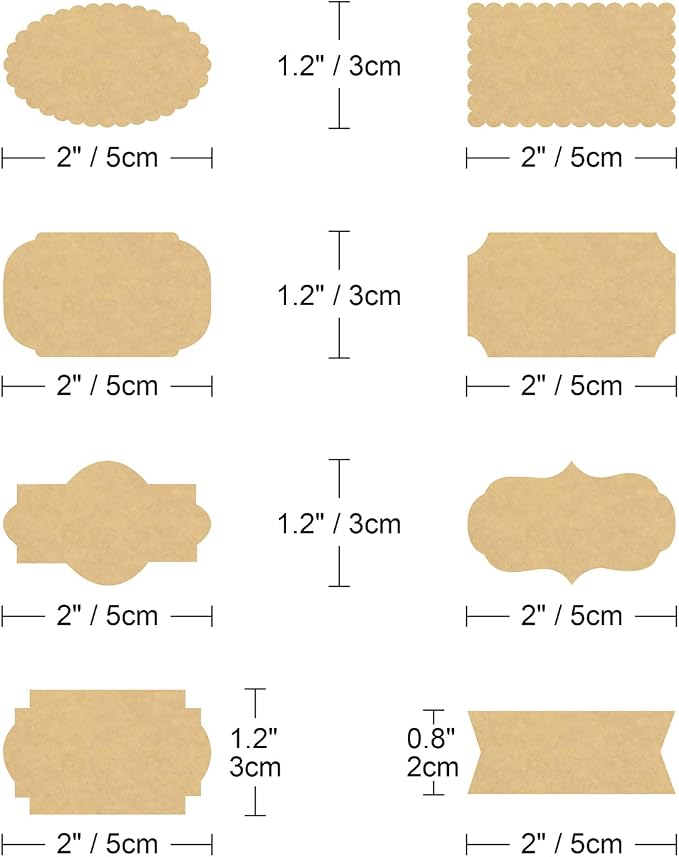 Wisdompro Assorted Fancy Shape Label Stickers, 256 Pcs Gift Tag Stickers | 2 x 1.2 inch, Blank Writable Labels, Self Adhesive, Printable, for Essential Oil Bottles, Jars, Food Containers, Small