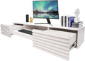Floating Desk 60'' Wall Mounted Computer Desk with 2 Drawer & Keyboard Tray Home Office Desk Workstation, Cable Hole, Laptop PC Table for Living Room, Bedroom, Office, White