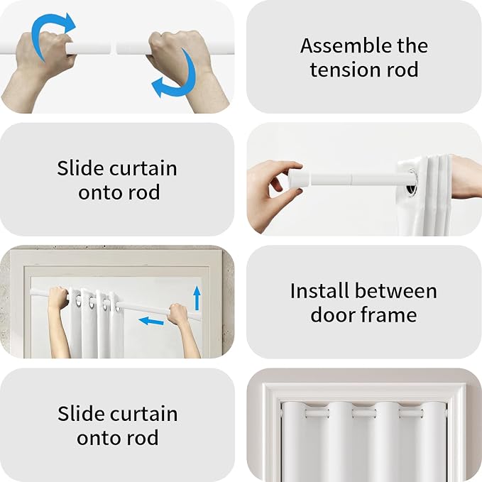 Vatge Magnetic Doorway Curtain with Rod, W52 x L82, 1 Panel, Grayish White | Light Filtering Door Curtain for Pantry, Soft Fabric, Easy to Access
