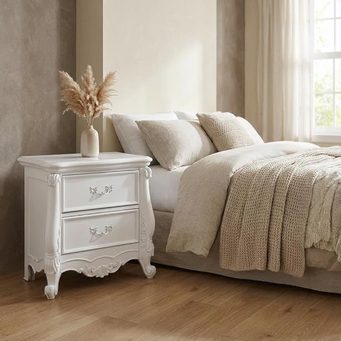 Furnifact White Nightstand with Single Drawer, Sturdy Wood Construction, Smooth White Finish, Compact Design for Bedroom Storage and Organization