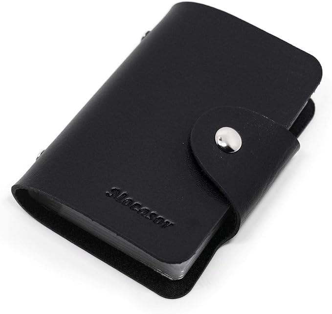 Soft Leather Credit Card Holder for Men & Women Bank Card Case with 24 Durable Plastic Insert Slots Slim Pocket Wallet ID Card Organiser Business Card Case Purse (Black)