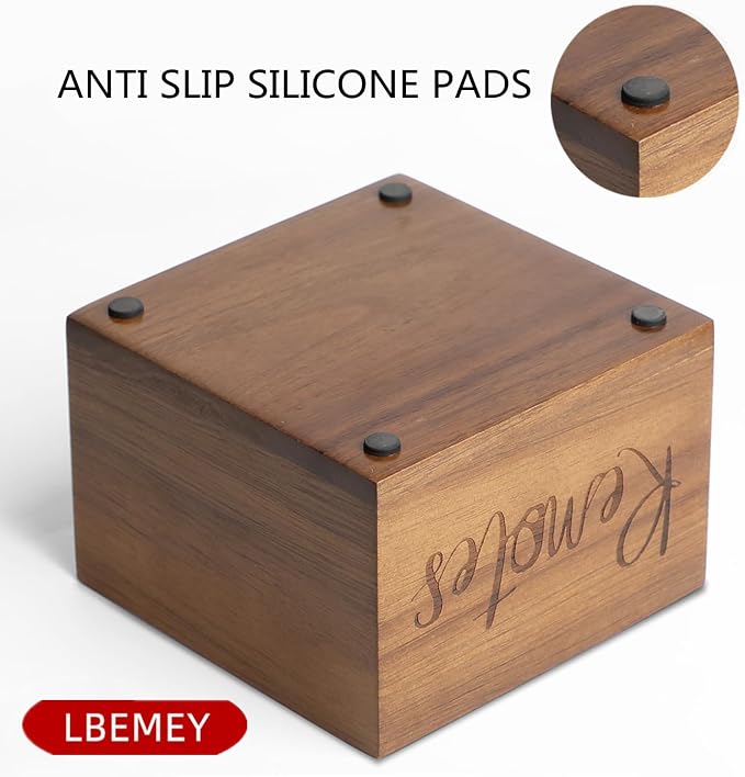 LBEMEY Acacia Wood Remote Control Holder Caddy, TV Organizer for Table, Vintage Farmhouse Desk Caddy (Brown for 3+ Controls)