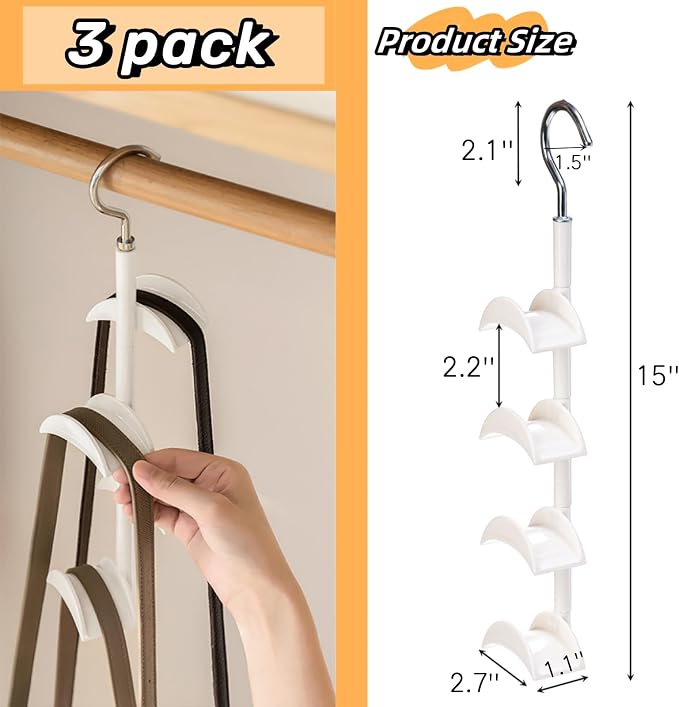 Lyellfe 3 Pack Purse Hanger for Closet, 360°Rotatable Handbag Tote Bag Hooks, Space Saving 4 in 1 Bag Hanging Organizer for Belt, Scarves, Hat, Keep Straps in Good Shape