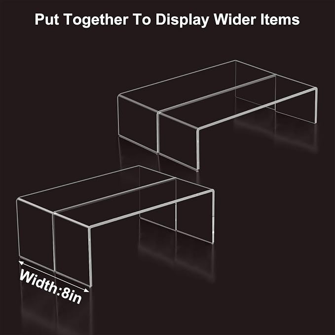 Acrylic Display Riser Stand,12'',4Pc Tiered Shelf Risers for Figurines | Clear 5mm Thick plastic steps rack matching perfume, cupcake, jewelry, pop collectibles. Stackable food buffet table setup