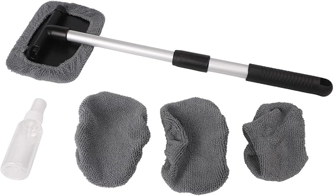 Telescoping Car Wash Brush Set with 4 Chenille Microfiber Covers and Convenient Spray Bottle for Cleaning