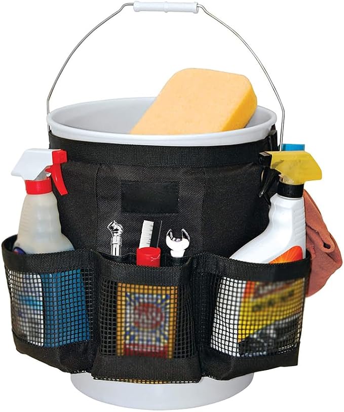 Karlak Fishing Bucket Organizer for 5 Gallon Bucket Ice Fishing Bucket Organizer Tackle Bag with Multi-Pockets for Car Washing, Fishing, Garden
