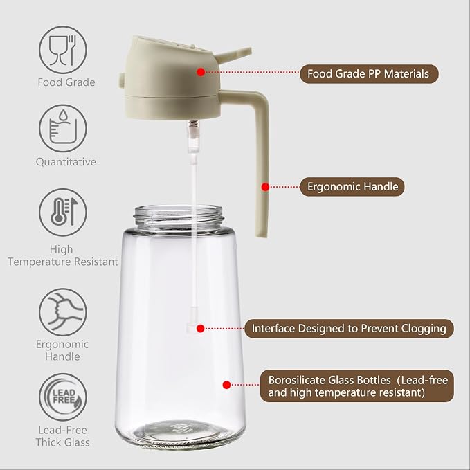 SWEET VIEW Oil Sprayer for Cooking 16oz/470ml | Glass Oil Dispenser/Pour Bottle, Kitchen Accessories, Kitchen Gadgets for Air Fryer, Salad, BBQ, with Stickers (White)