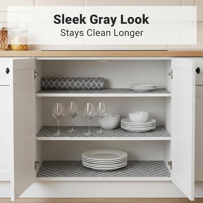 Coavas Shelf and Drawer Liner, Non Slip Extra Grip Non Adhesive Waterproof Thickened Cabinet Mat, Easy Cut for Kitchen Pantry Bathroom Dresser Cupboard (Gray, 12IN x 10FT)