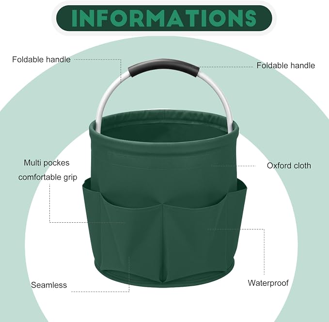 Cleaning Caddy for Cleaning Supplies,17L Cleaning Supply Caddy with Handle Foldable Cleaning Supplies Organizer Bucket Cleaning Products Organizers for Home, Garden (Grass Green)