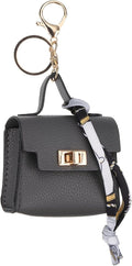 PATIKIL Mini Backpack Keychain, Cute Coin Purse Keychain PU Leather Backpack Purse Key Chain Little Earbud Bag Keychains for Women Mini Card Data Cable Organizer, Gray