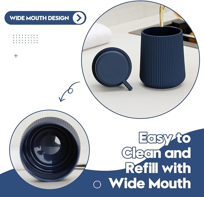YAUKPH Striped Foaming Hand Soap Dispenser with Leak-Proof Pump for Bathroom and Kitchen Countertop 11oz Navy Blue