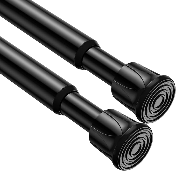 AIZESI Spring Tension Curtain Rods Short Tension Rod (Black,28" to 48"-2Pcs)
