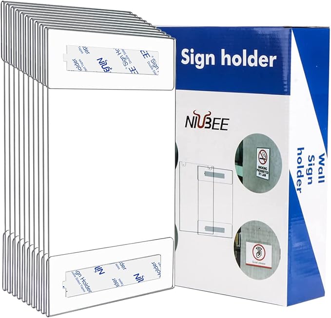 Niubee 8.5x11 inch Wall Mount Acrylic Sign Holder with Double Sided Adhesive Tape For Office, Home, Store, Restaurant-No Drilling (10 Pack)
