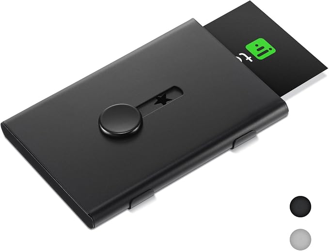 Tatuo 2 Pcs Business Card Holder Thumb Drive Black Gray Stainless Steel Business Name Card Case Portable Slide out Name Holder Wallet Nice Design Pocket for Men and Women