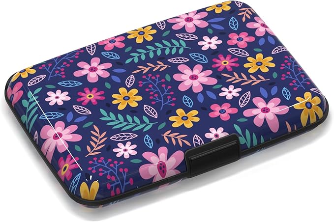 Credit Card Holder Small, Cute Floral Flowers RFID Blocking Wallet Business Travel Metal Slim Mini Aluminum Hard Case for Women Men