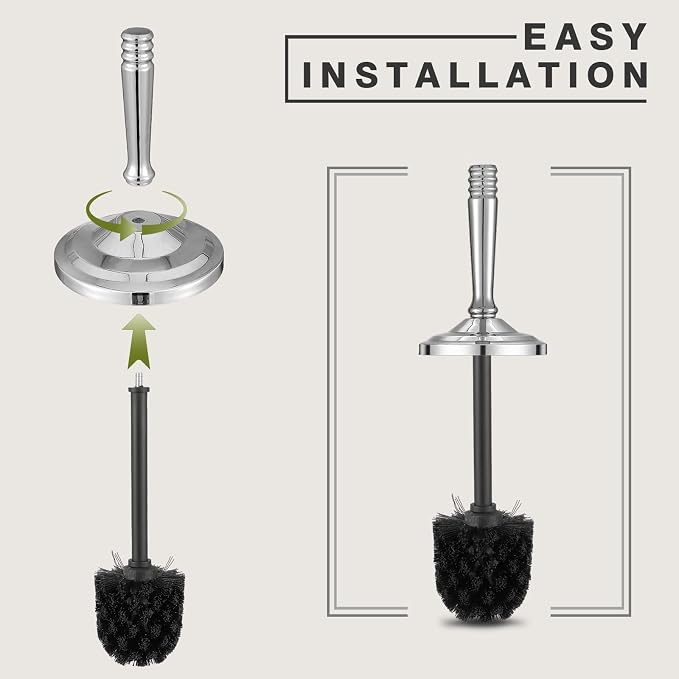 Chrome Toilet Brush and Holder Set, Stainless Steel Toilet Brush for Bathroom,Heavy Duty Toilet Bowl Brush and Holder,Deep Cleaning Modern Toilet Cleaner Brush -Space Saving, Covered Brush