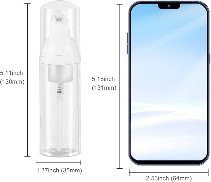 3pcs 2oz Small Size Mousse Plastic Travel Foam Pump Bottle - Portable Foaming Empty Bottle Dispenser for Hand Soap, Shampoo, Lash Cleanser - Well Suited for Travelers Daily Use (60ml)