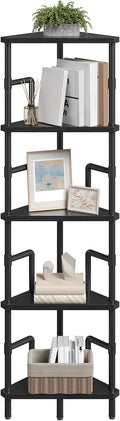 MAHANCRIS 5-Tier Corner Shelf, 52.8" Tall Corner Bookshelf with Metal Frame, Narrow Display Shelf Stand, Industrial Corner Bookcase for Living Room, Bedroom, Home Office, Black CSBK5501
