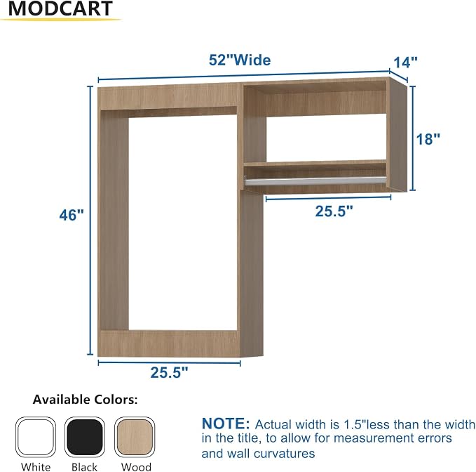 Wooden Modular Closet Organizer, 52" Wide Tower, Hanging, Wall Mounted, Bedroom Wardrobe organisee System