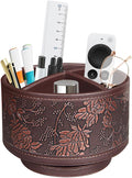Pen Holder for Desk Organizers and Accessories, TV Remote Control Holder | PU Leather Nightstand Caddy, 360 Swivel TV, Art/Office Supplies Stationery, Table Bedside Decorations Living Room, Home Decor