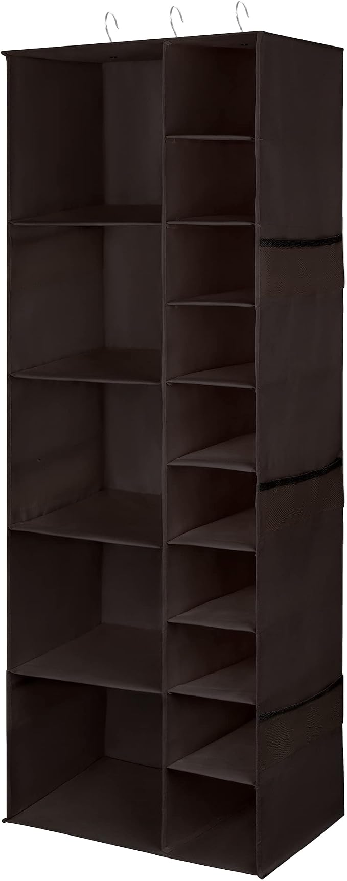 Libeder Shoe Organizer for Closet, 15 Shelf Hanging Closet Storage Shelves - 10 Shoe Rack Organizer and 5 Compartment for Clothes with 6 Side Mesh Pockets for Scarf, Socks,Gloves, Coffee