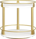 YATINEY Lazy Susan Organizer, Rotating Spice Rack, 2 Tier Spice Turntable Organizer, Industrial Turntable Spice Holder, for Kitchen Countertop and Cabinet, Compact and Versatile, White and Gold SR22DW
