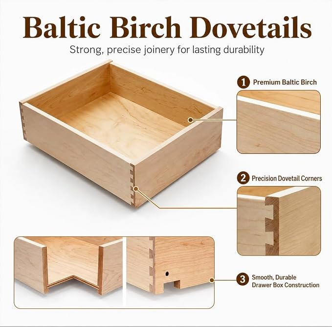 Built In USA - Dovetail Pull Out Drawer Box Only - Pull Out Tray (3.5" High 17" Wide - 20" Depth (No Slides))