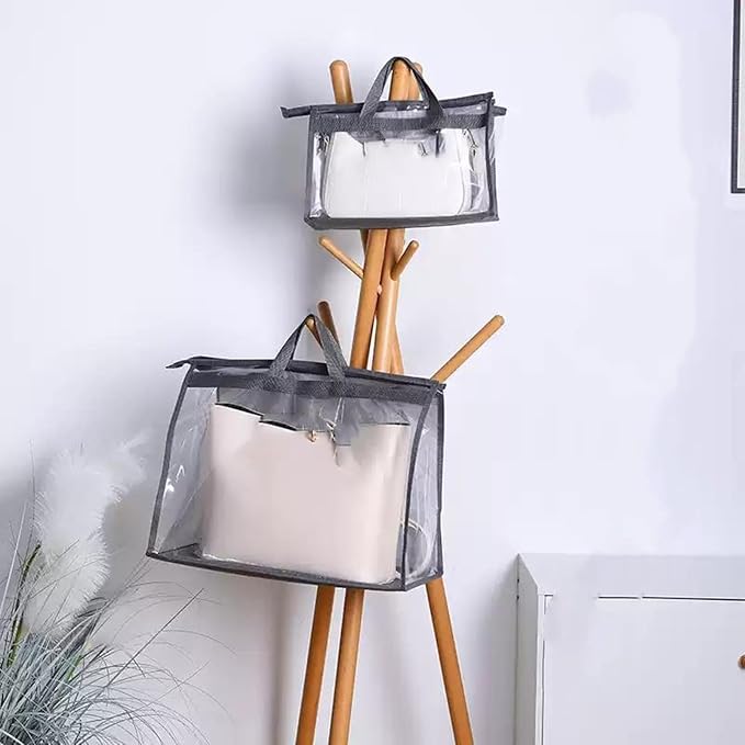 12 Packs Dust Bags for Handbag, Clear Purse Storage Organizer Bag for Closet with Zipper and Handle, 4 Size Hanging Dust Cover Bag for Purse Crafts Protector