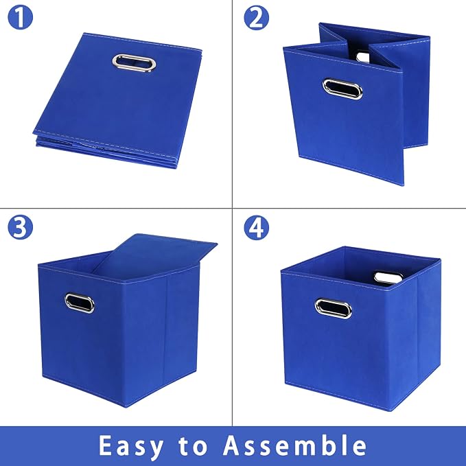 Fabric storage bins Cubes, Fabric Cube Organizer with Handle, Foldable Cube Bins for Cloth or Accessary Storage, 11x11x11, Set of 6, (Dark Blue)