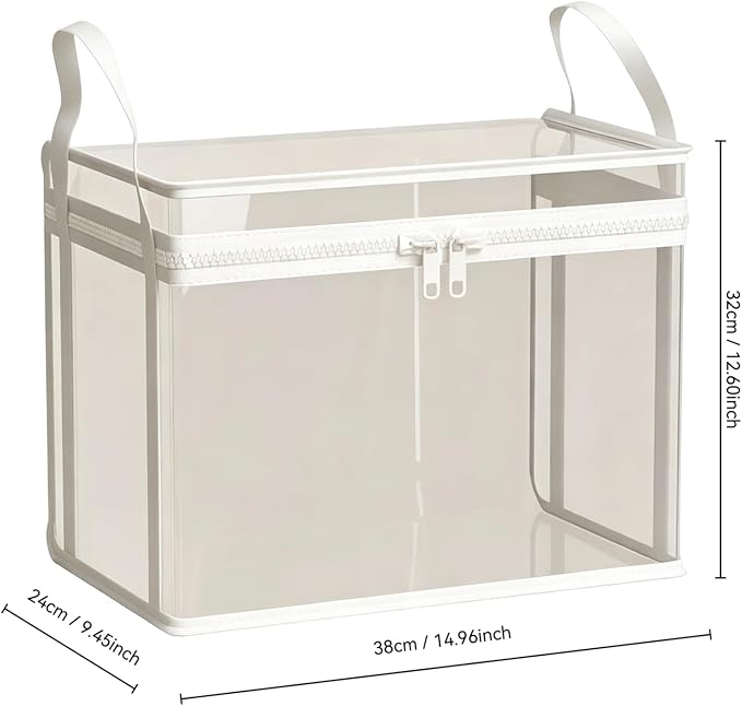 Large Clear Thick Plastic Storage Box with Hinged Lid, Heavy-Duty Durable High Capacity Organizer, Foldable Storage Box,Perfect for Home, Camping, Travel, Attic & Moving (White-L-2)